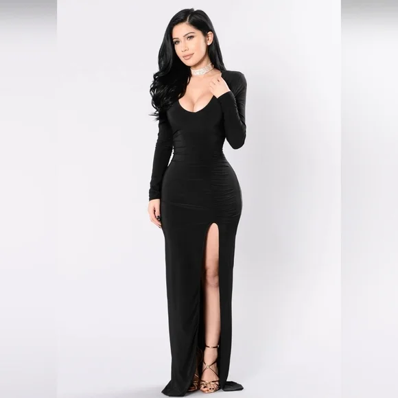 🥀🌻 Long Sleeve Thigh High Slit Dress - Picture 1 of 7